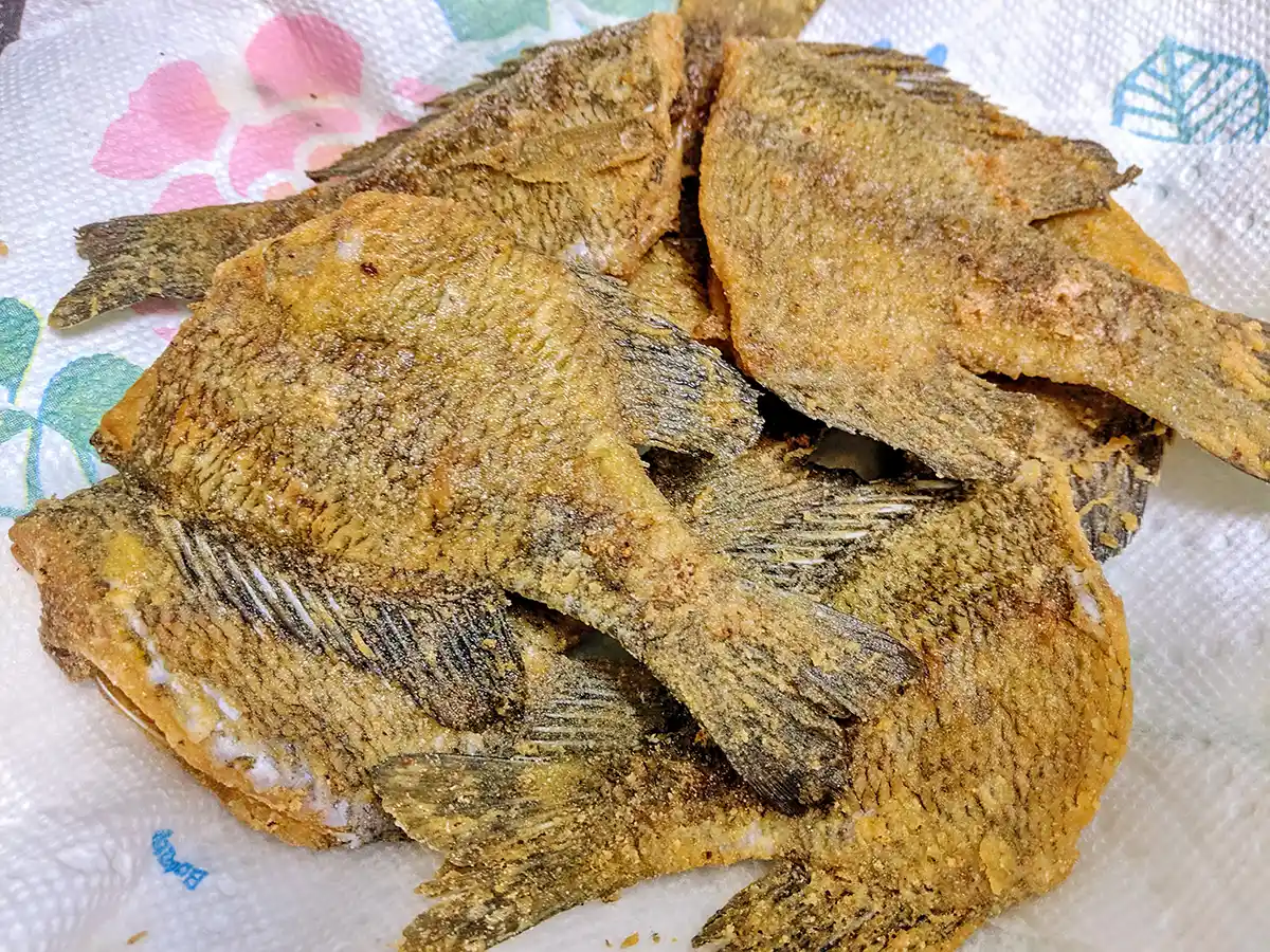 Pan-Fried Bream Fish with Bones and Fins